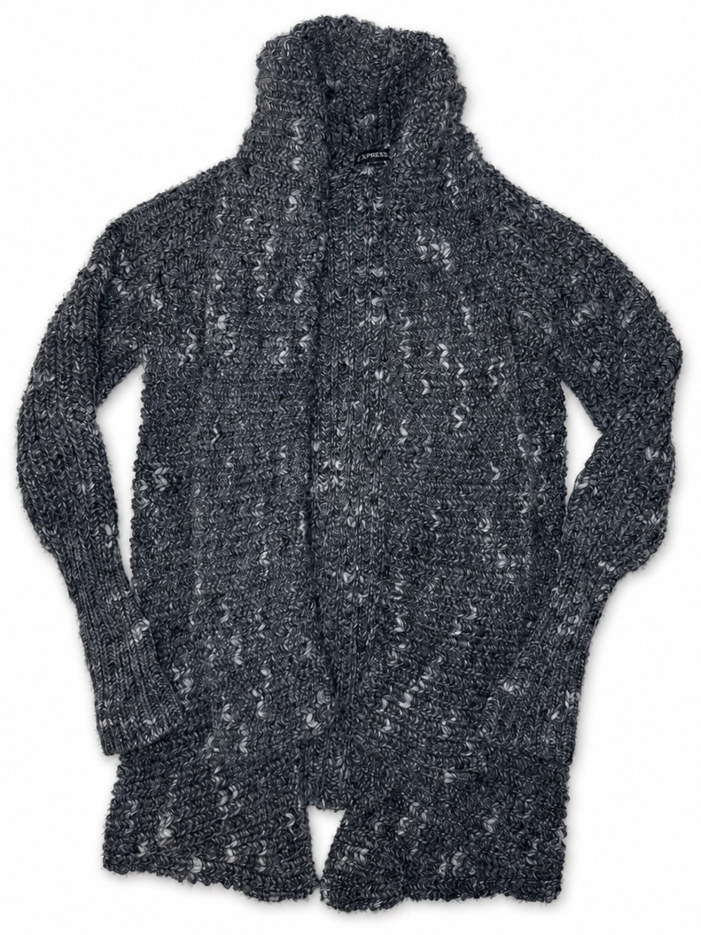 Express Women’s Charcoal Gray Shawl Collar Open Cardigan Sweater Size XS